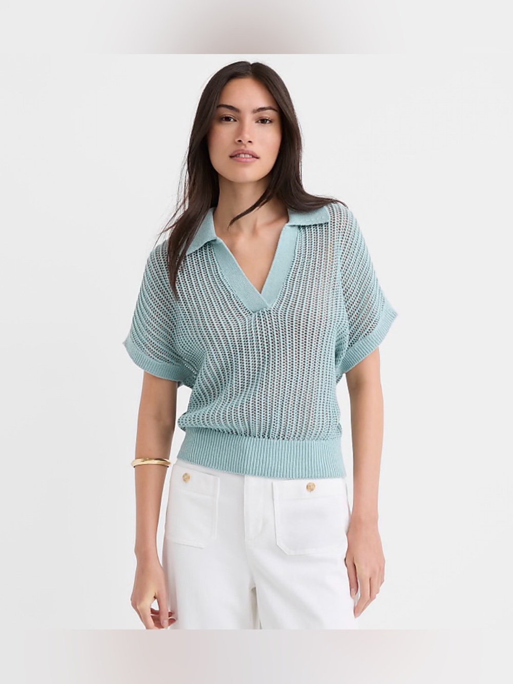 Loft Collared Mesh Stitch Wedge Sweater, large